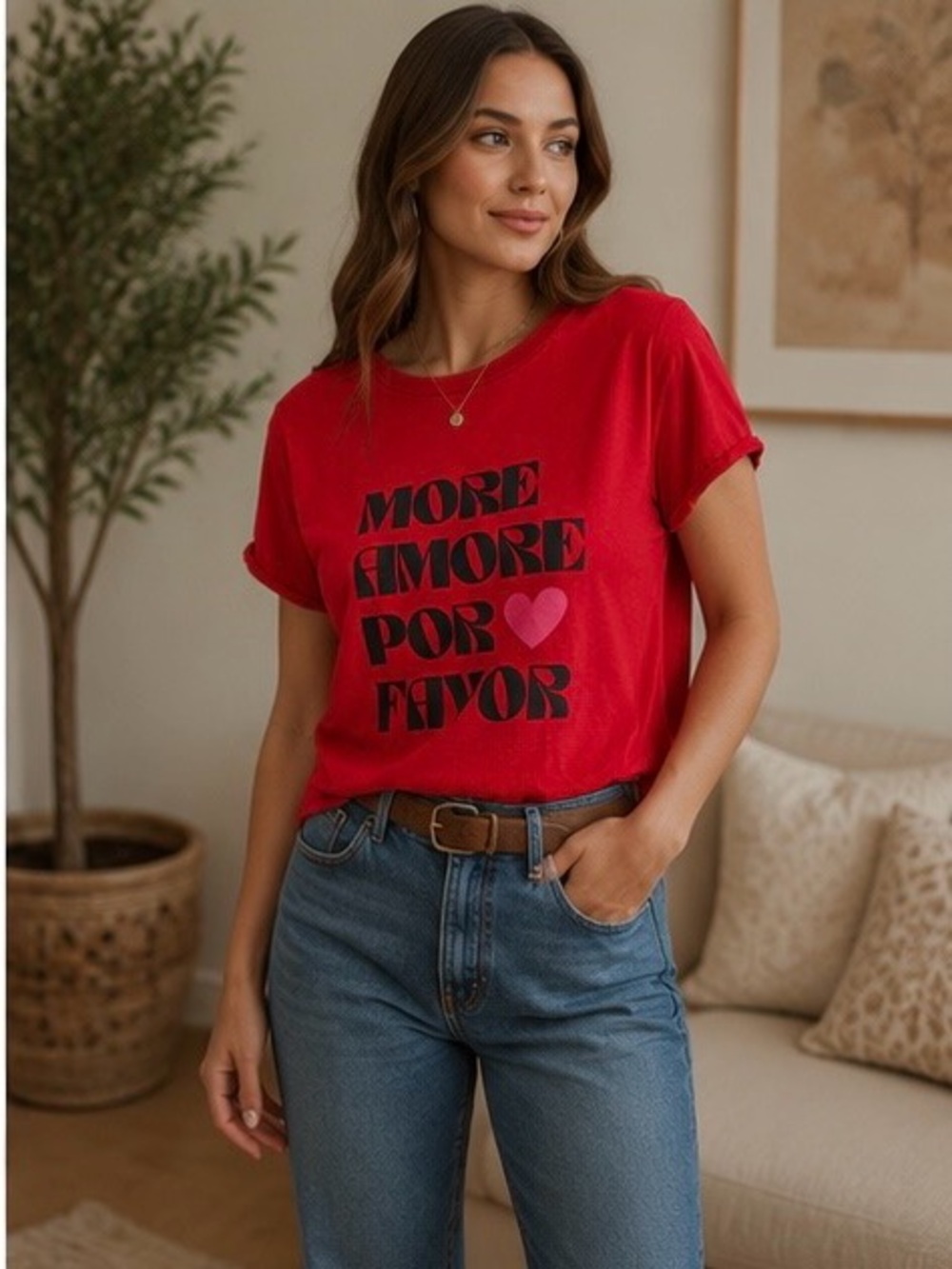 Maeve Anthropologie More Amore Por Favor Graphic Tee Red Medium